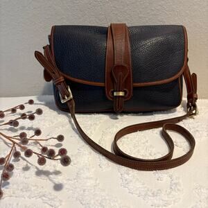 VTG DOONEY & BOURKE Crossbody Purse Pebbled Navy Leather Brown Timeless Classic